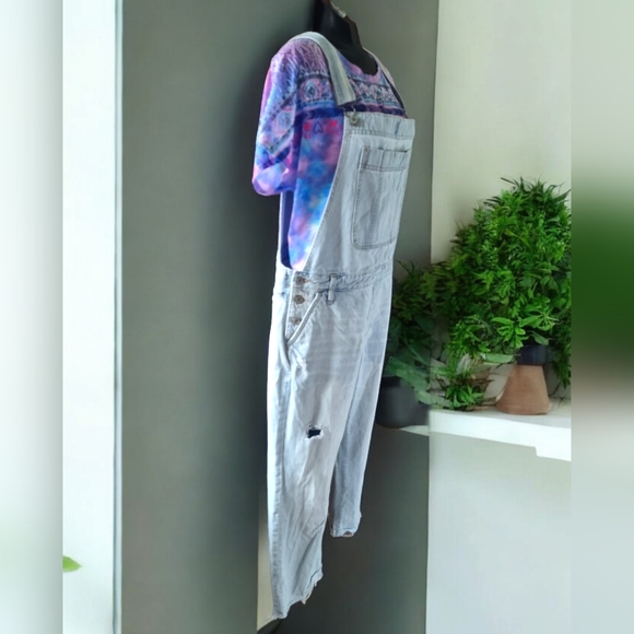 Abercrombie & Fitch  Distressed Boyfriend Ankle Length Light Wash Denim Overalls - Picture 3 of 11